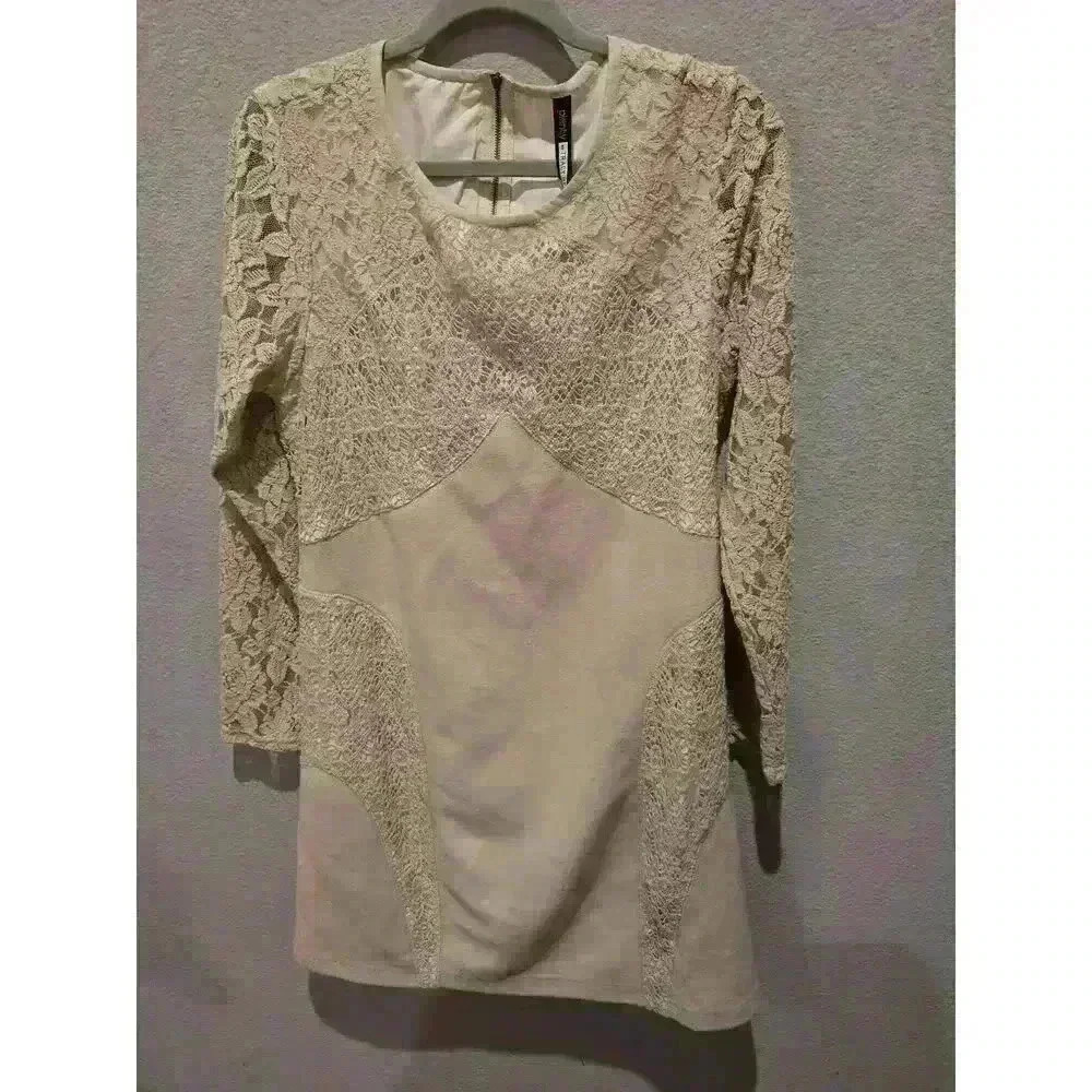 Plenty by Tracy Reese Anthropologie Ivory Lace Knee Length Dress‎ M Coquette NWT